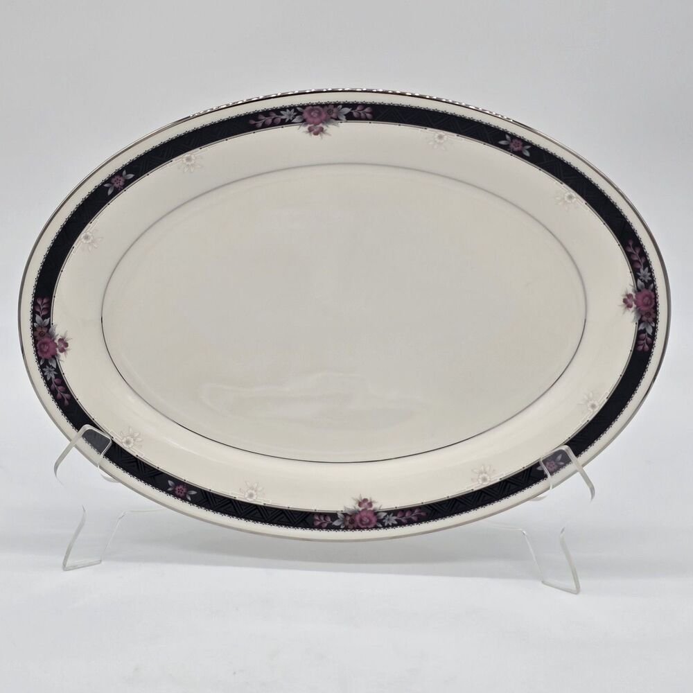 Vintage Noritake Etienne 7260 Oval 14" Serving Platter Floral Discontinued